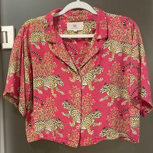 Printfresh Hot Pink Eco Satin Leopard-Print Button-Front Top